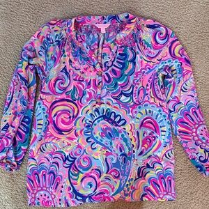 Lilly Pulitzer Vibrant Paisley Blouse in Pink and Blue